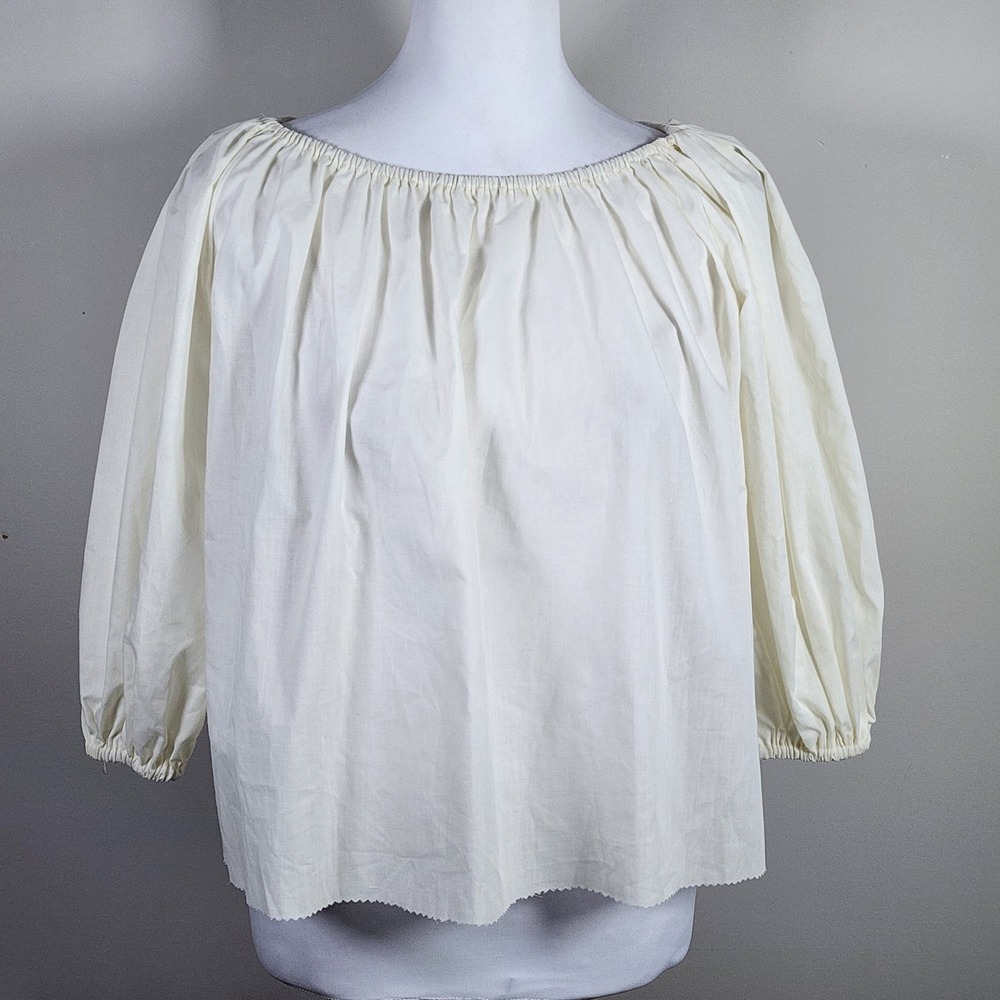 Off Shoulder Peasant Top Womens Large Cream Puffy Sleeve Poet Boho Cottage Farm